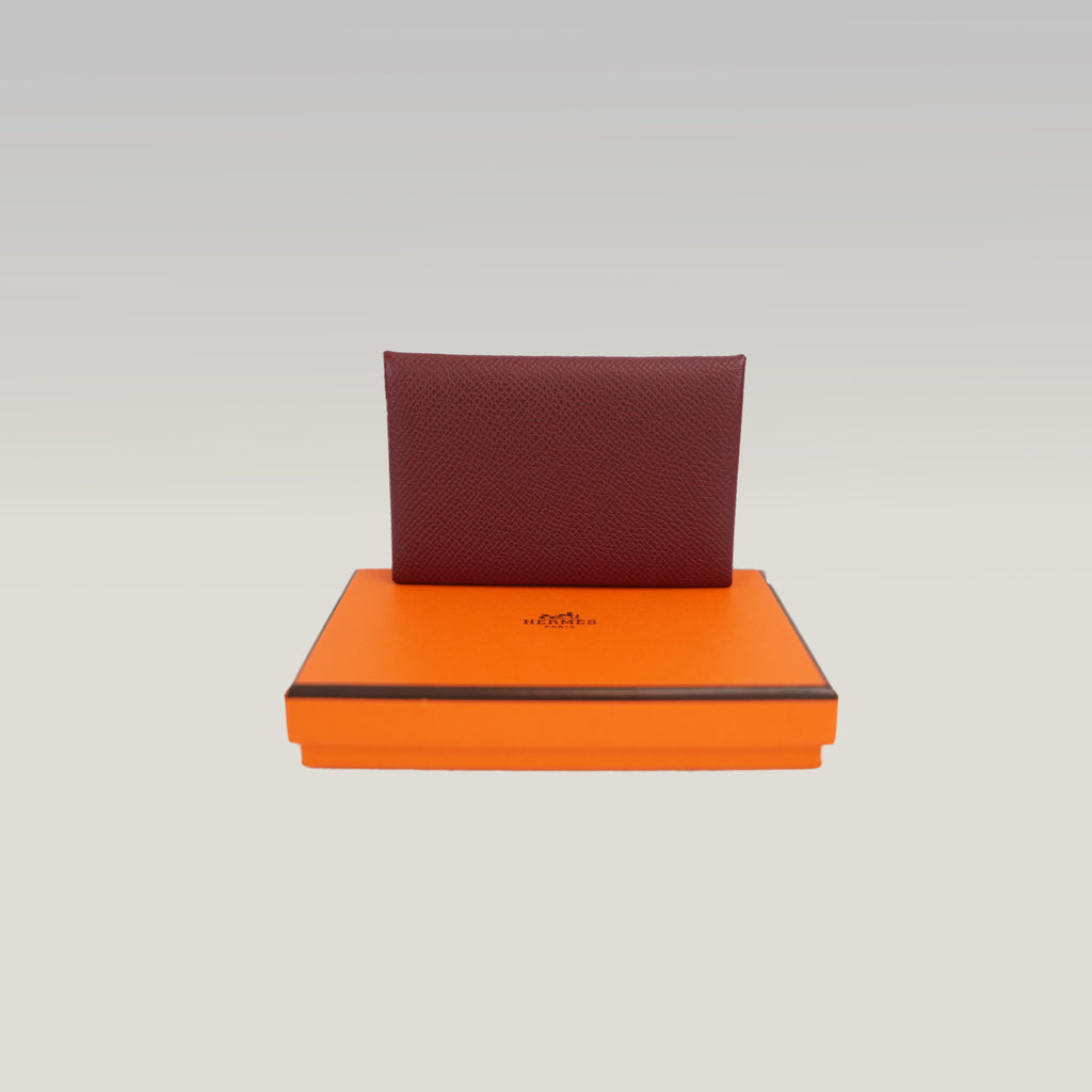 Hermès Portacarte in Pelle Bordeaux Stamp K con Scatola