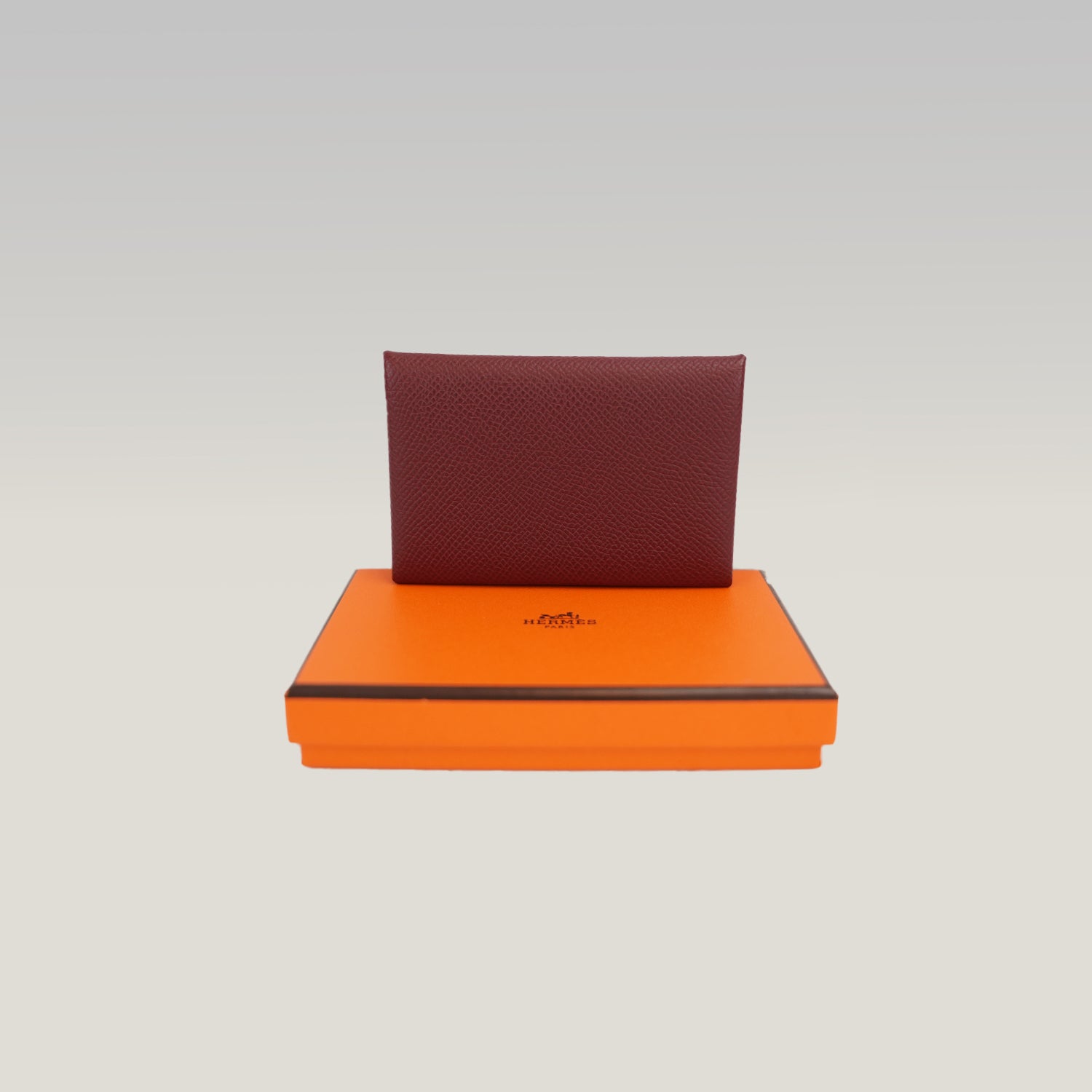 Hermès Portacarte in Pelle Bordeaux Stamp K con Scatola