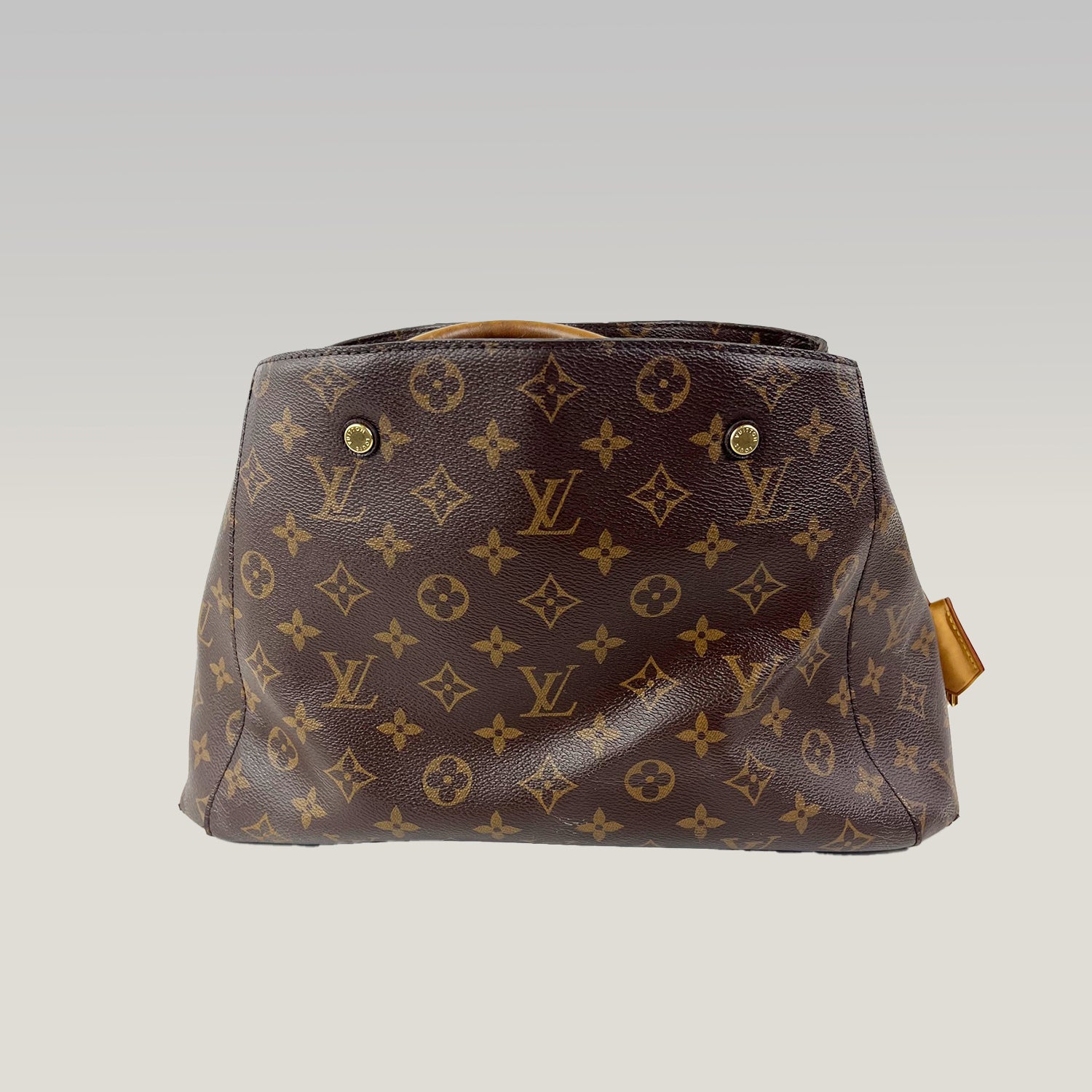 Borsa Louis Vuitton Montaigne MM in Tela Monogram Marrone con Manici in Pelle