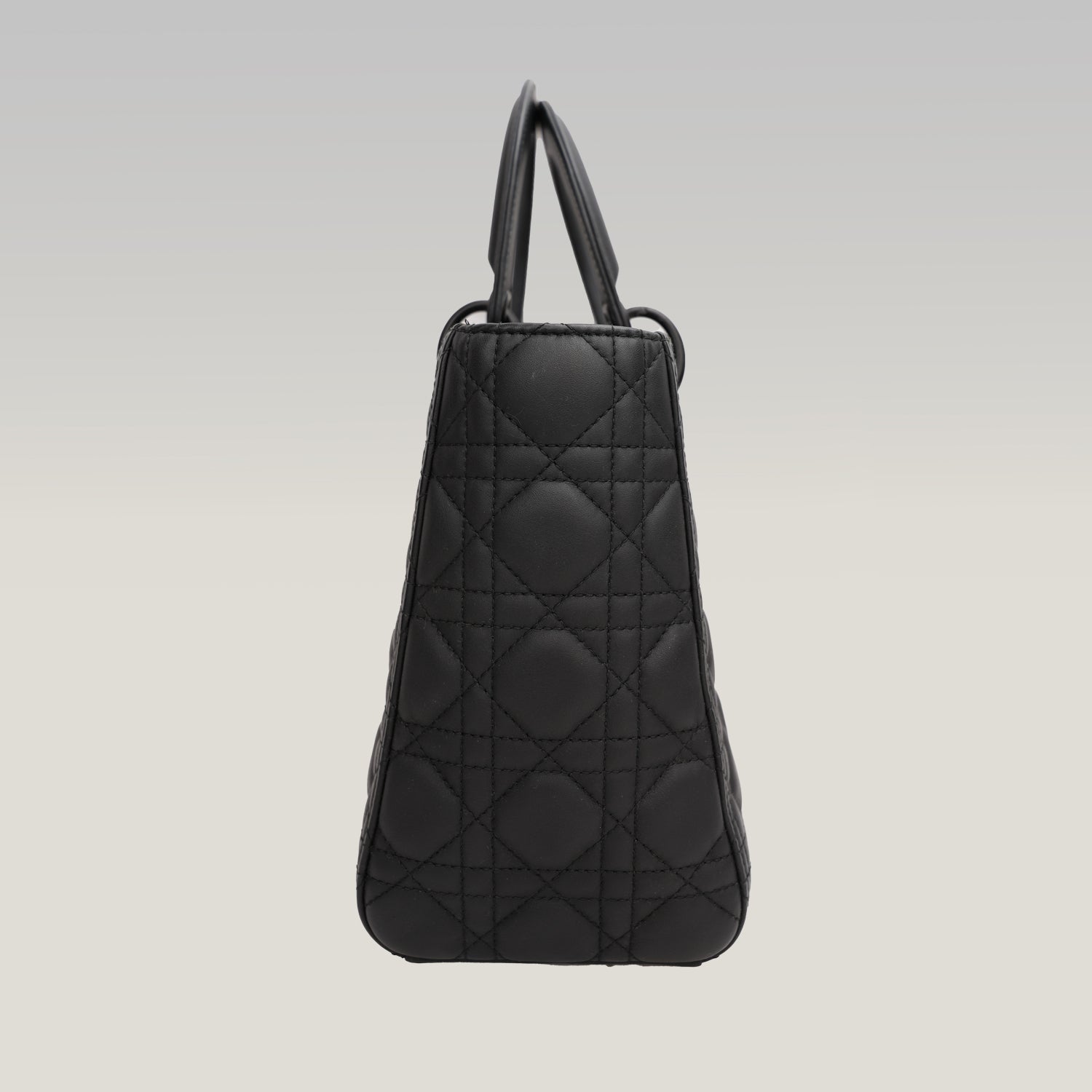 Dior Lady Dior Media in Pelle Cannage Nera Opaca con Tracolla