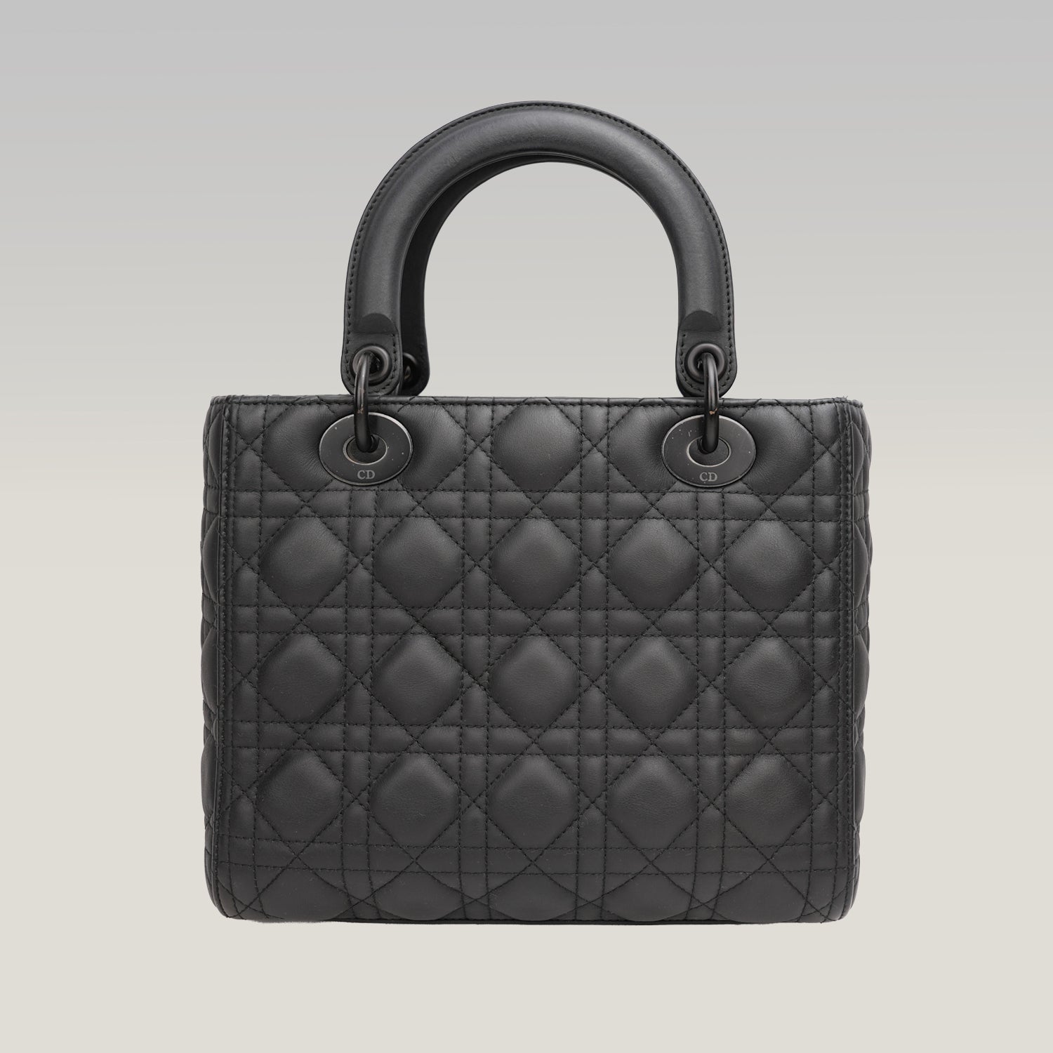 Dior Lady Dior Media in Pelle Cannage Nera Opaca con Tracolla