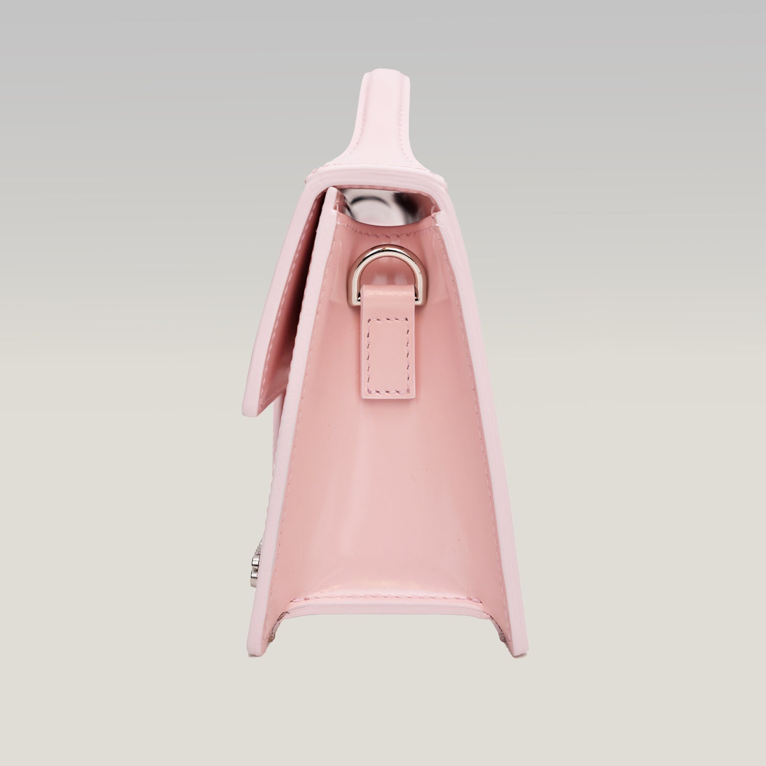 Jacquemus Le Grand Bambino Rosa Pallido in Pelle Verniciata con Manico e Tracolla