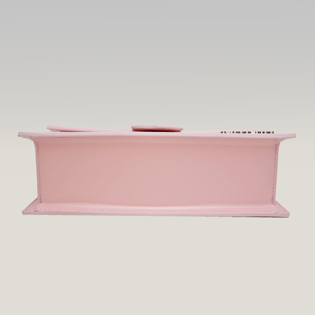 Jacquemus Le Grand Bambino Rosa Pallido in Pelle Verniciata con Manico e Tracolla