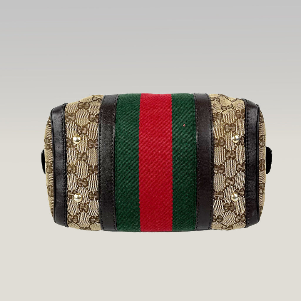 Gucci Mini Boston Bag GG Canvas con Web Stripe