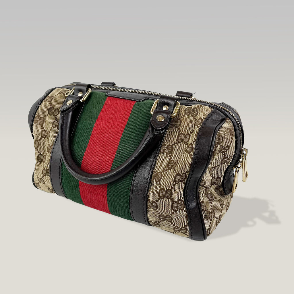 Gucci Mini Boston Bag GG Canvas con Web Stripe