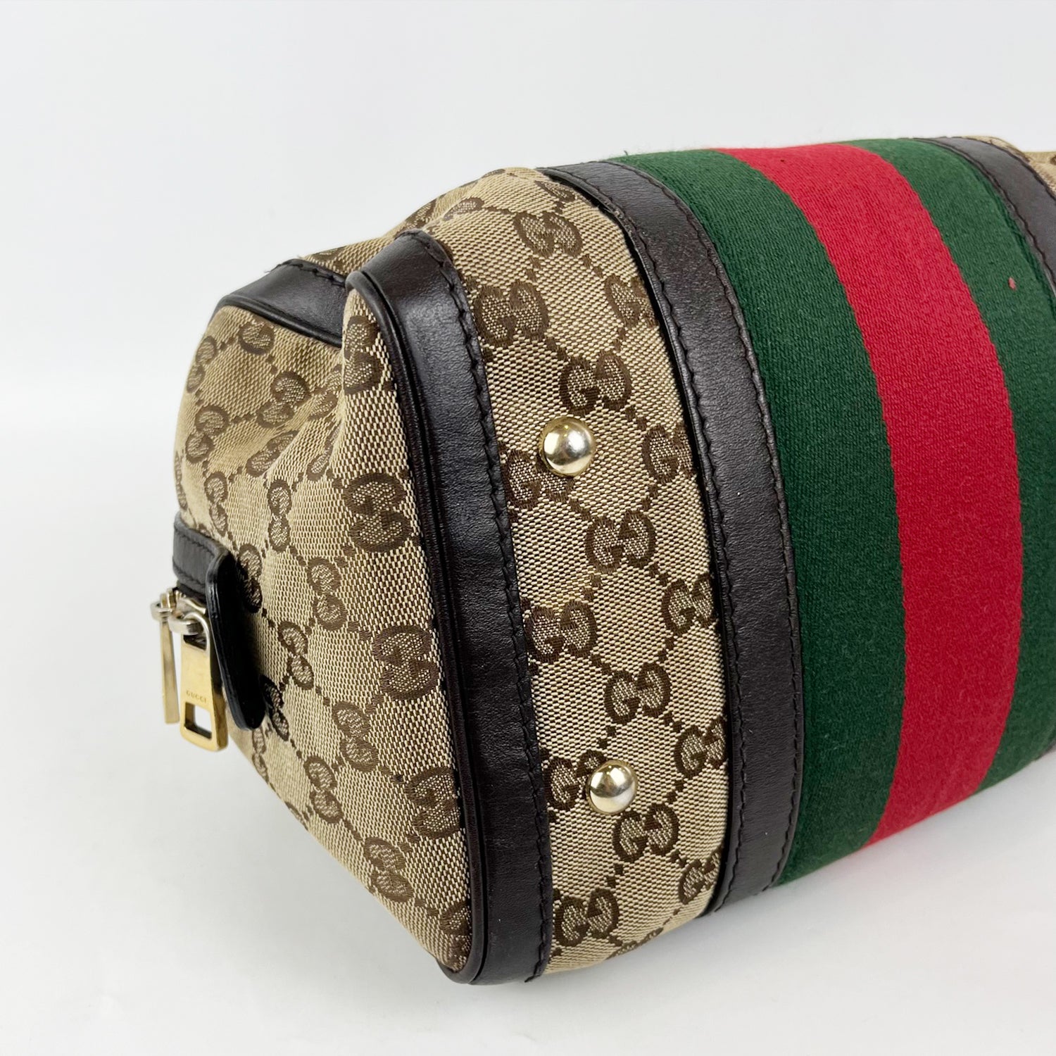 Gucci Mini Boston Bag GG Canvas con Web Stripe