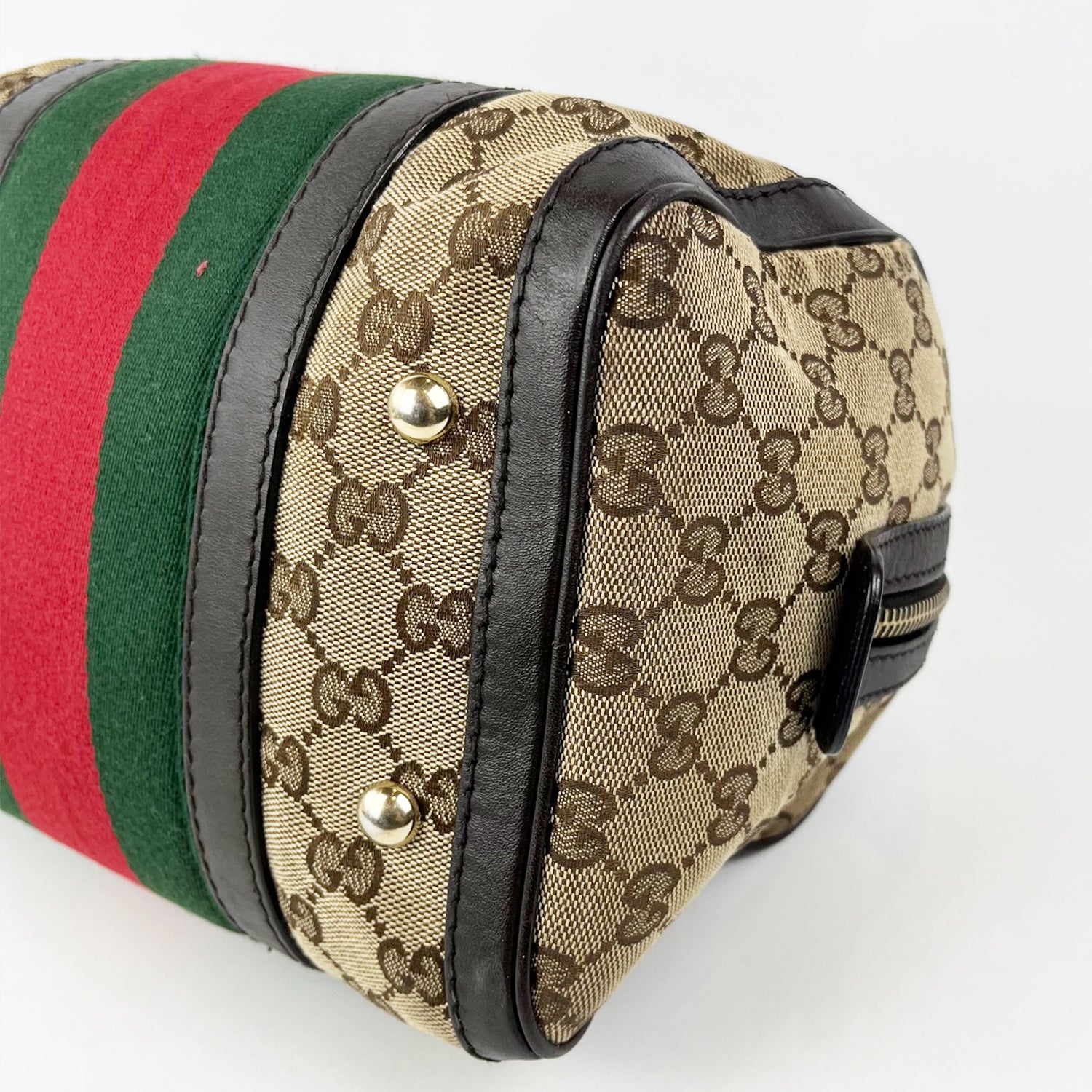 Gucci Mini Boston Bag GG Canvas con Web Stripe