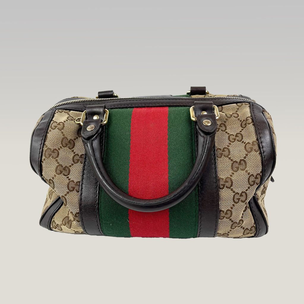 Gucci Mini Boston Bag GG Canvas con Web Stripe