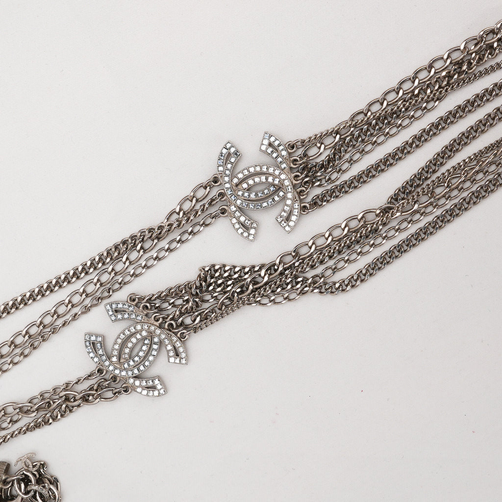Chanel Collana CC Twisted Multistrato Metallo Silver con Logo Doppia C