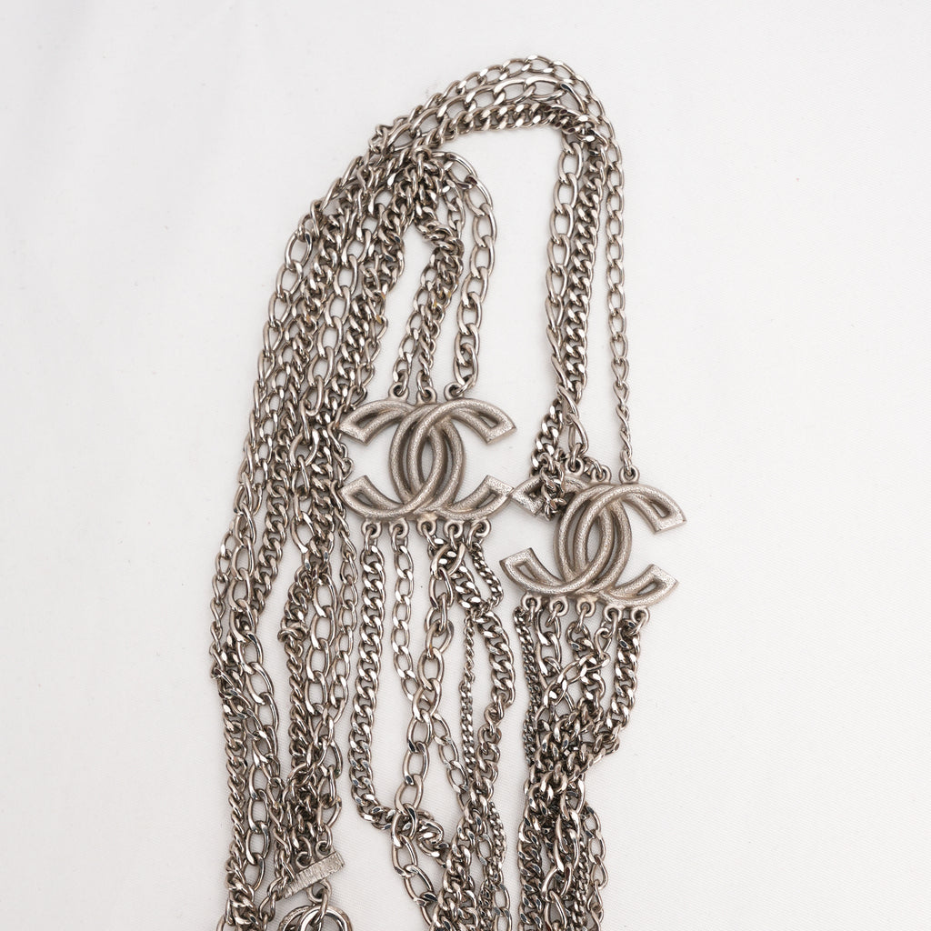 Chanel Collana CC Twisted Multistrato Metallo Silver con Logo Doppia C