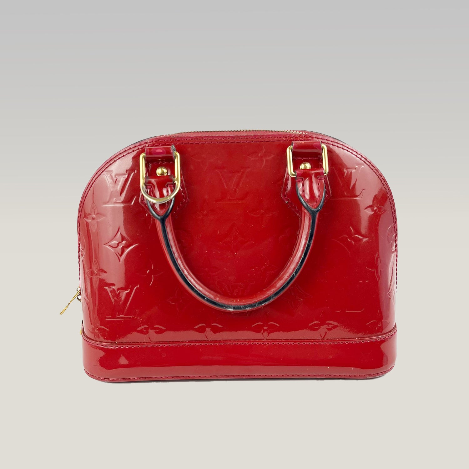 Louis Vuitton Alma BB Borsa in Pelle Vernis Rossa con Tracolla e Doppi Manici