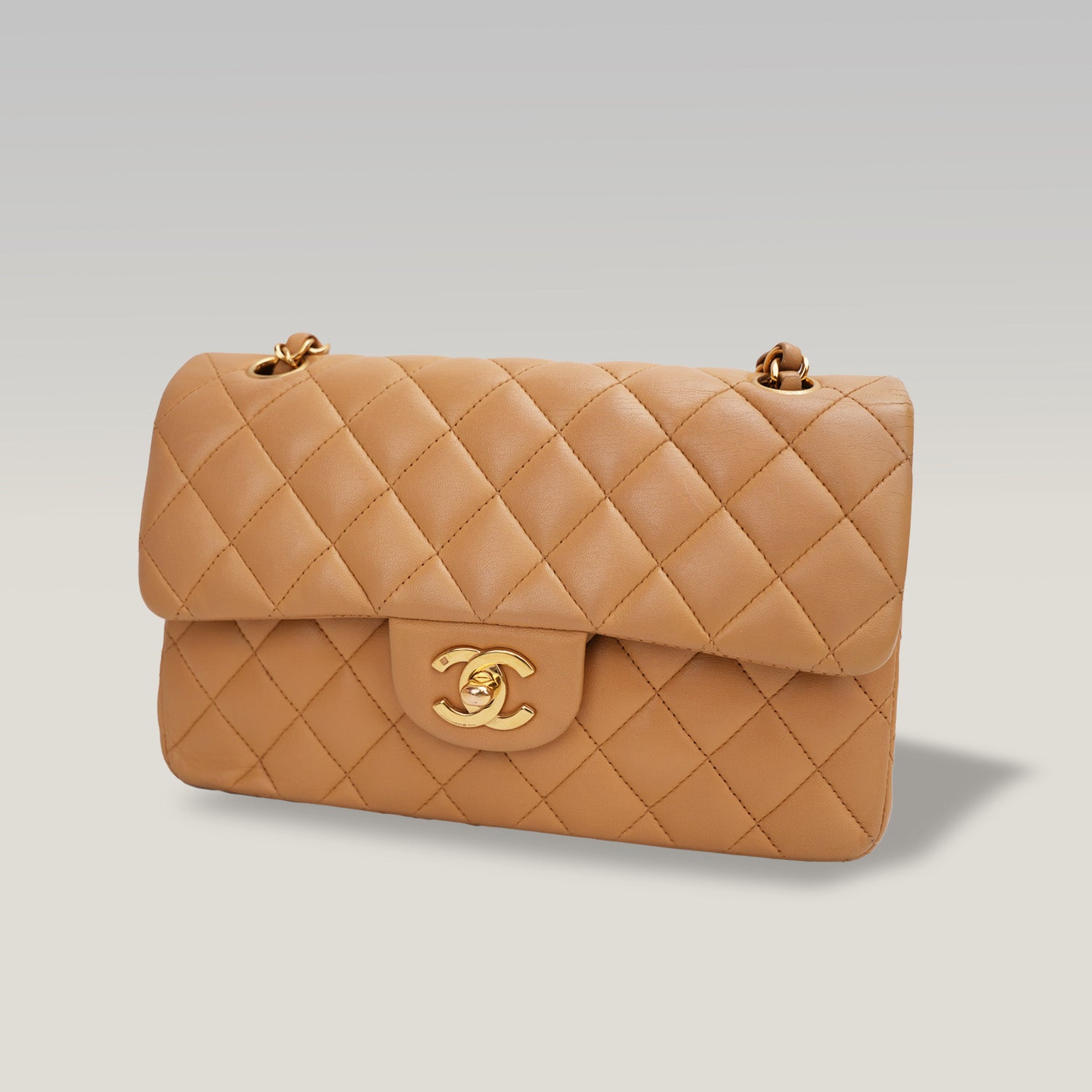 Chanel Classic Flap Shoulder Bag in Beige Calfskin 