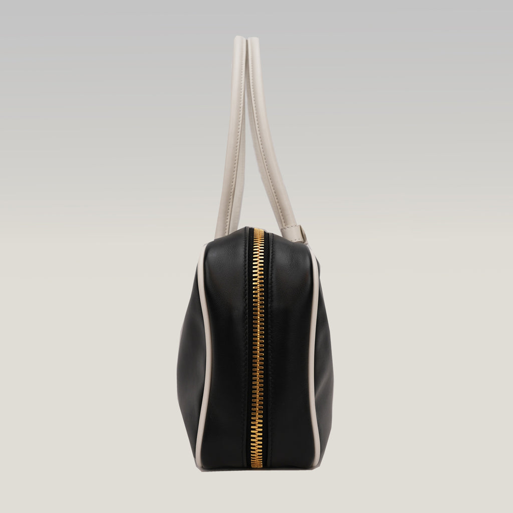 Miu Miu Beau borsa in pelle nera e bianca con manici doppi