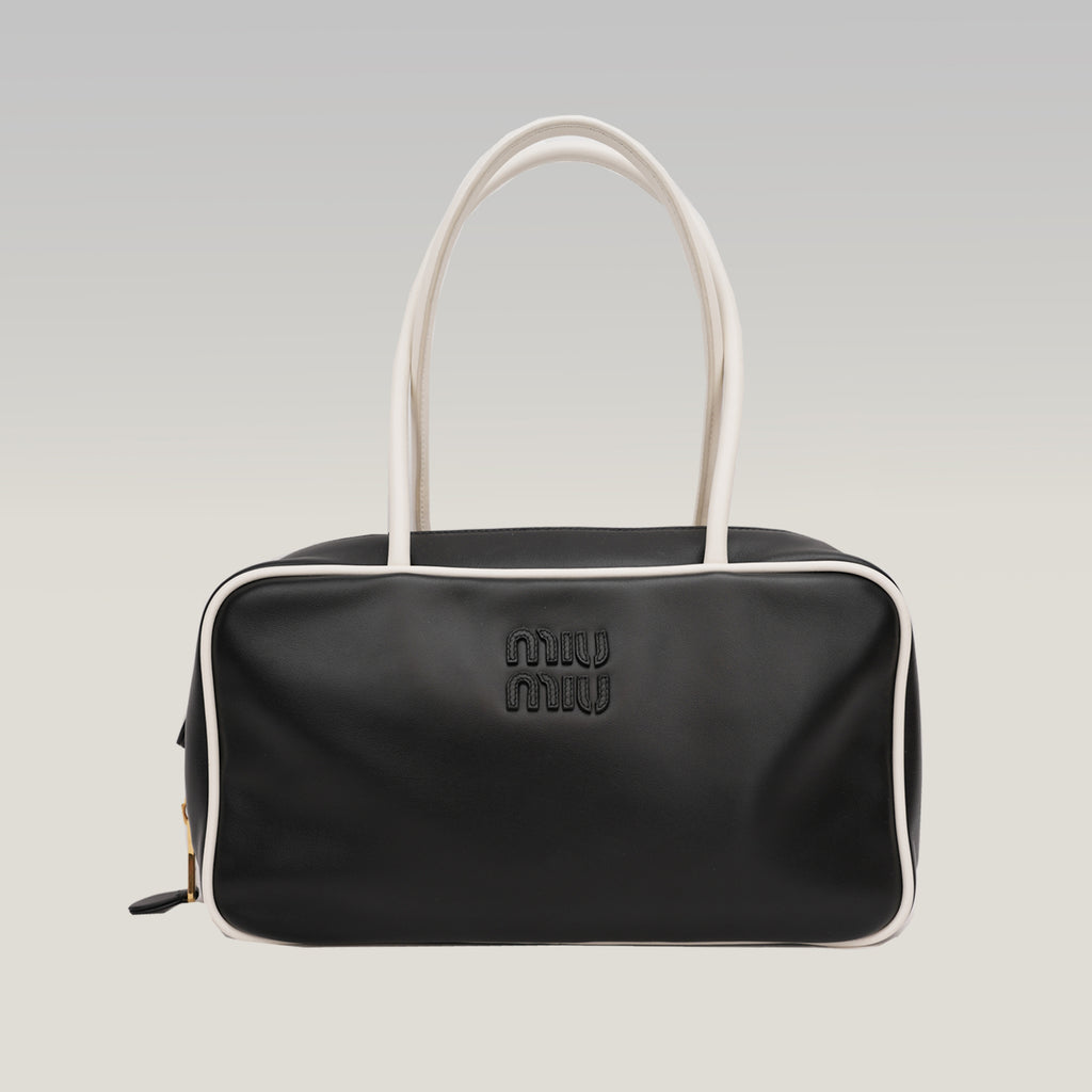 Miu Miu Beau borsa in pelle nera e bianca con manici doppi