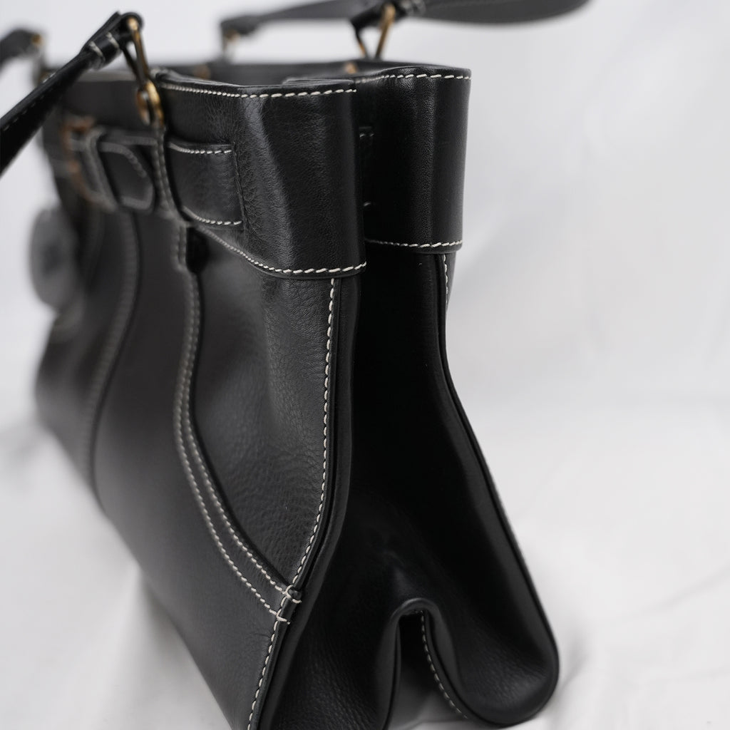 Christian Dior Vintage Tote Orizzontale in Pelle Nera con Cintura