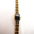 Chanel Première Orologio Nero e Oro con Bracciale a Catena in Pelle e Metallo Dorato