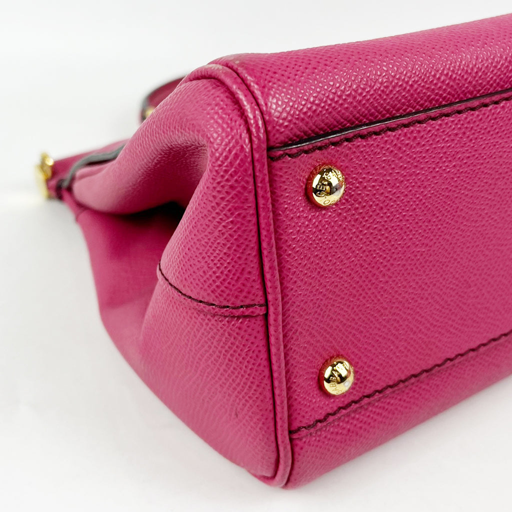 Dolce & Gabbana Sicily 26 Borsa a Mano in Pelle Fucsia e Rossa con Dettagli Dorati