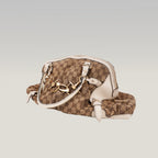 Gucci Borsa a Spalla Grande Vintage in Tela GG Beige e Pelle Bianca