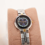 Yves Saint Laurent YSL Orologio Vintage Donna al Quarzo con Quadrante Blu e Bracciale Argentato con Dettagli Dorati