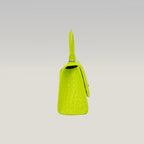 Balenciaga Hourglass XS Borsa a Mano in Pelle Effetto Coccodrillo Giallo Fluo con Logo B Argentato