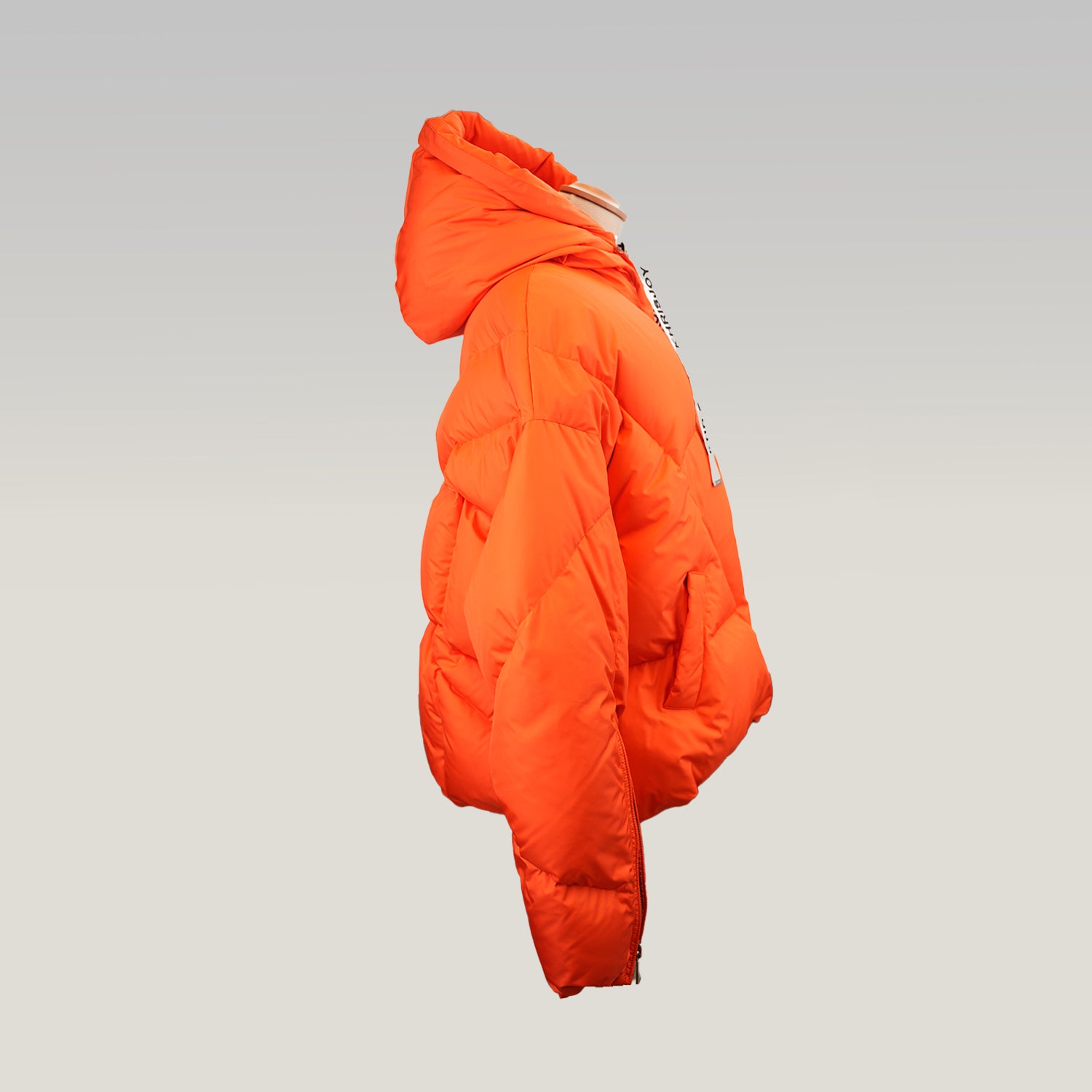 Khrisjoy Piumino Donna Arancione Oversize con Cappuccio Giacca Imbottita Duck Down Made in Italy