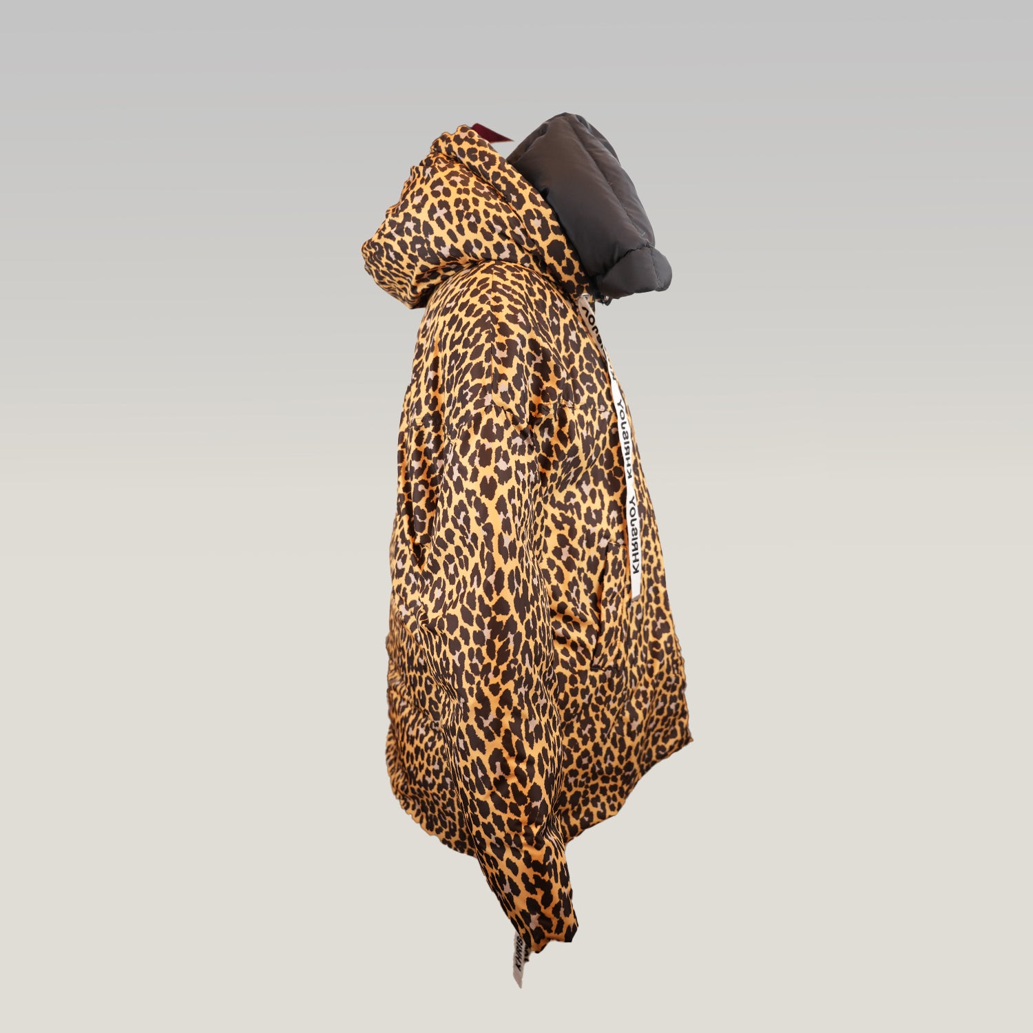 Khrisjoy Piumino Donna Leopardato Taglia S Oversize con Cappuccio Giacca Animalier Made in Italy