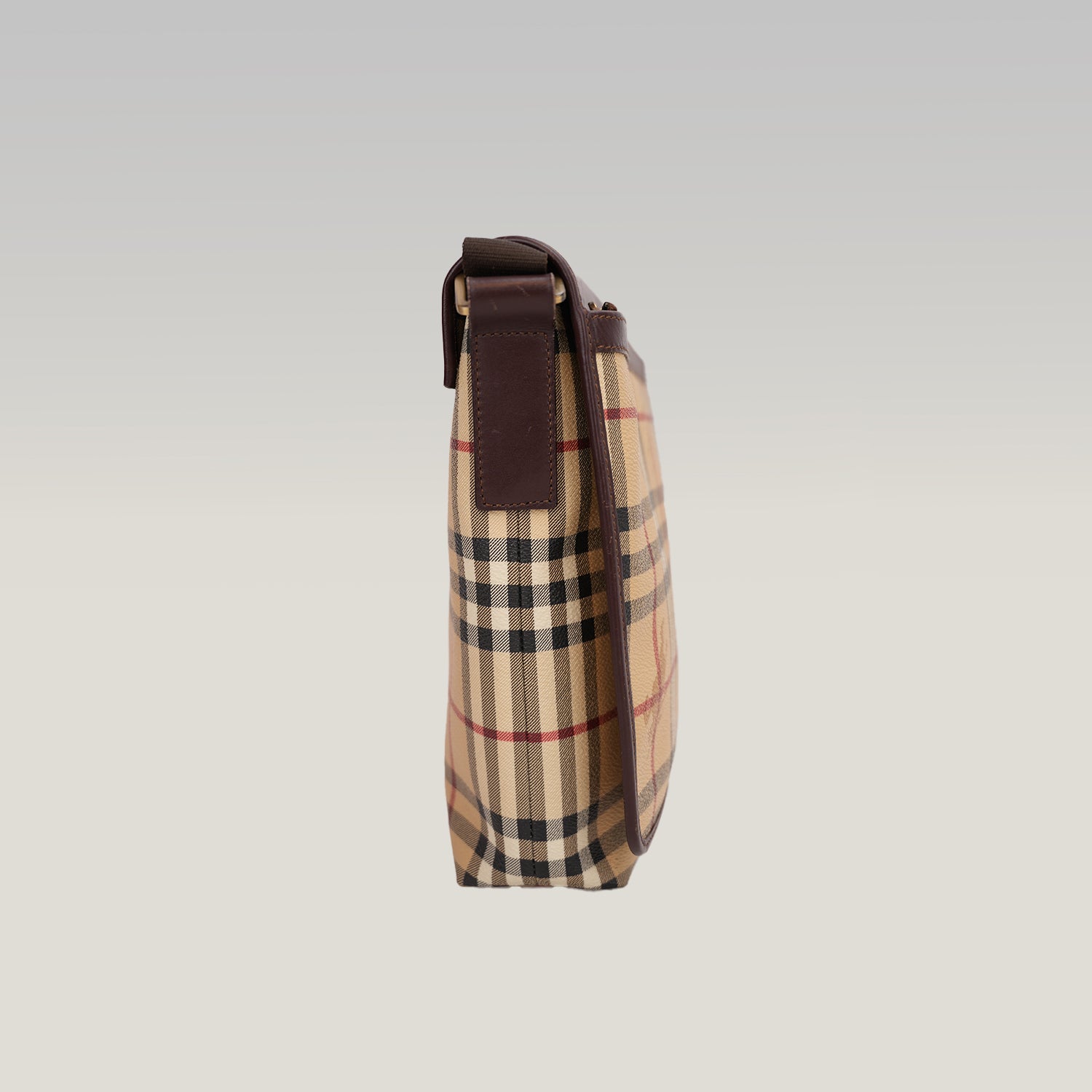 Burberry Vintage Nova Check Messenger Bag Beige Canvas & Brown Leather Crossbody Bag