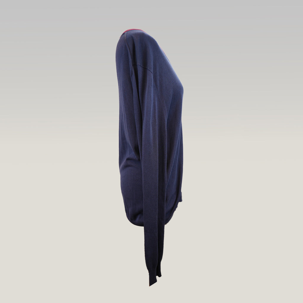 Burberry London Maglia Donna Blu Navy in Seta e Cotone Pullover Scollo V Elegante