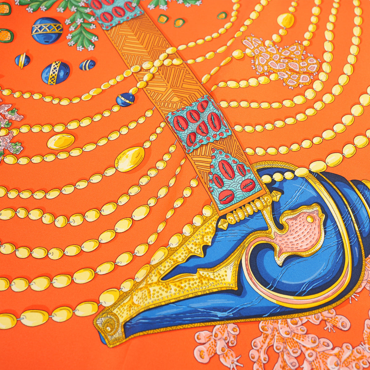 Hermès Carré 90 Chemins de Corail Foulard in Seta Arancione Multicolore 90x90 cm