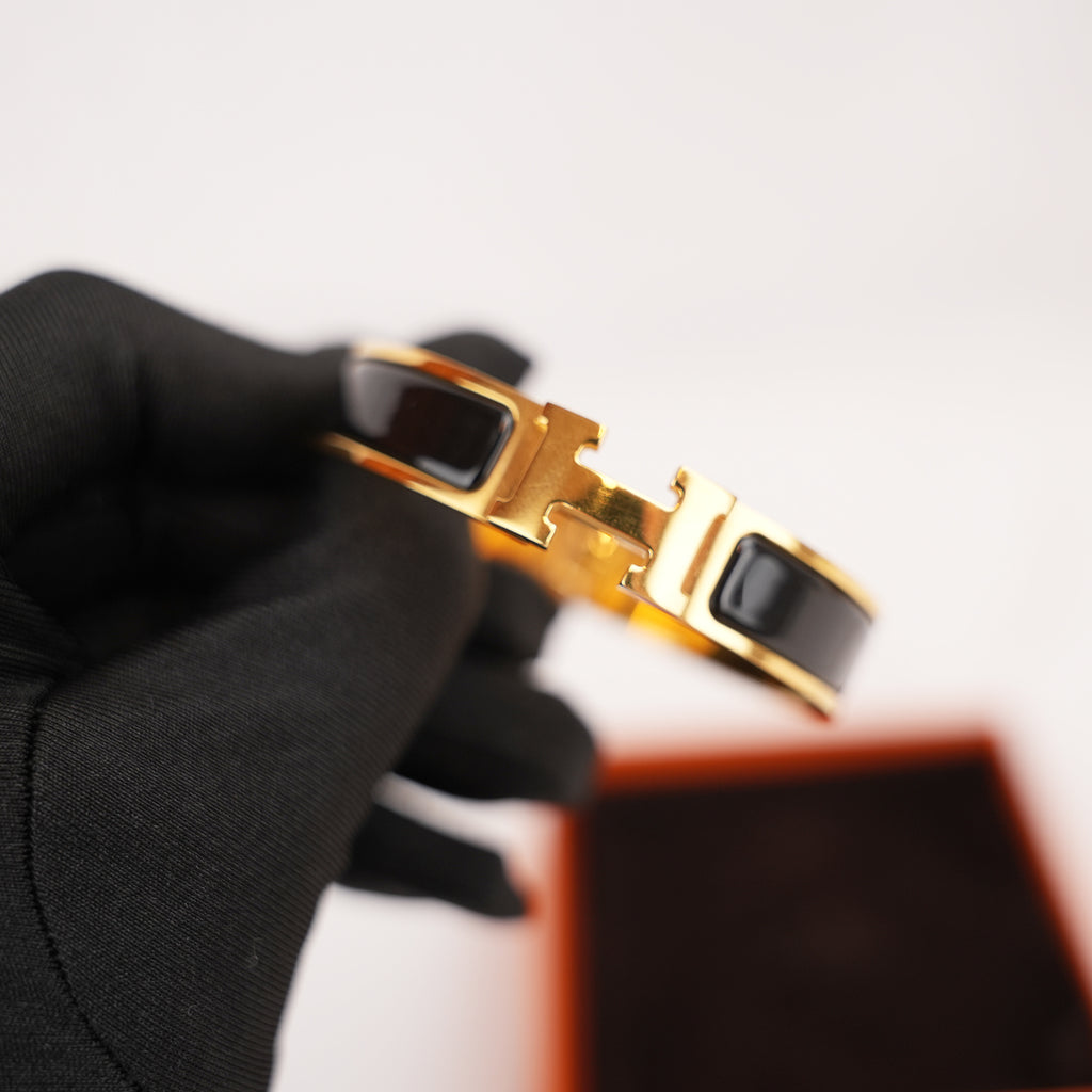 Hermès Clic H PM Bracciale in Smalto Nero con Finitura Placcata Oro Giallo