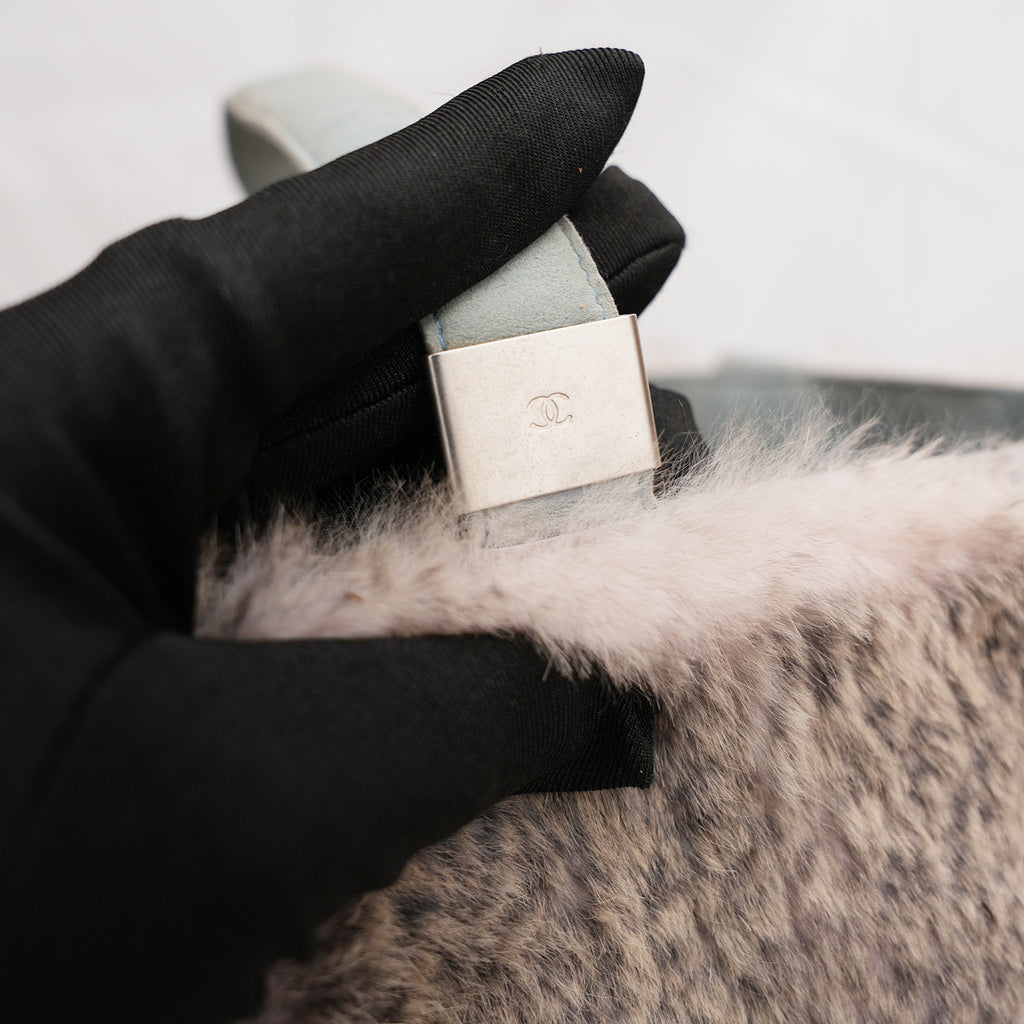 Chanel Sky Blue Rabbit Fur Beach Bag 
