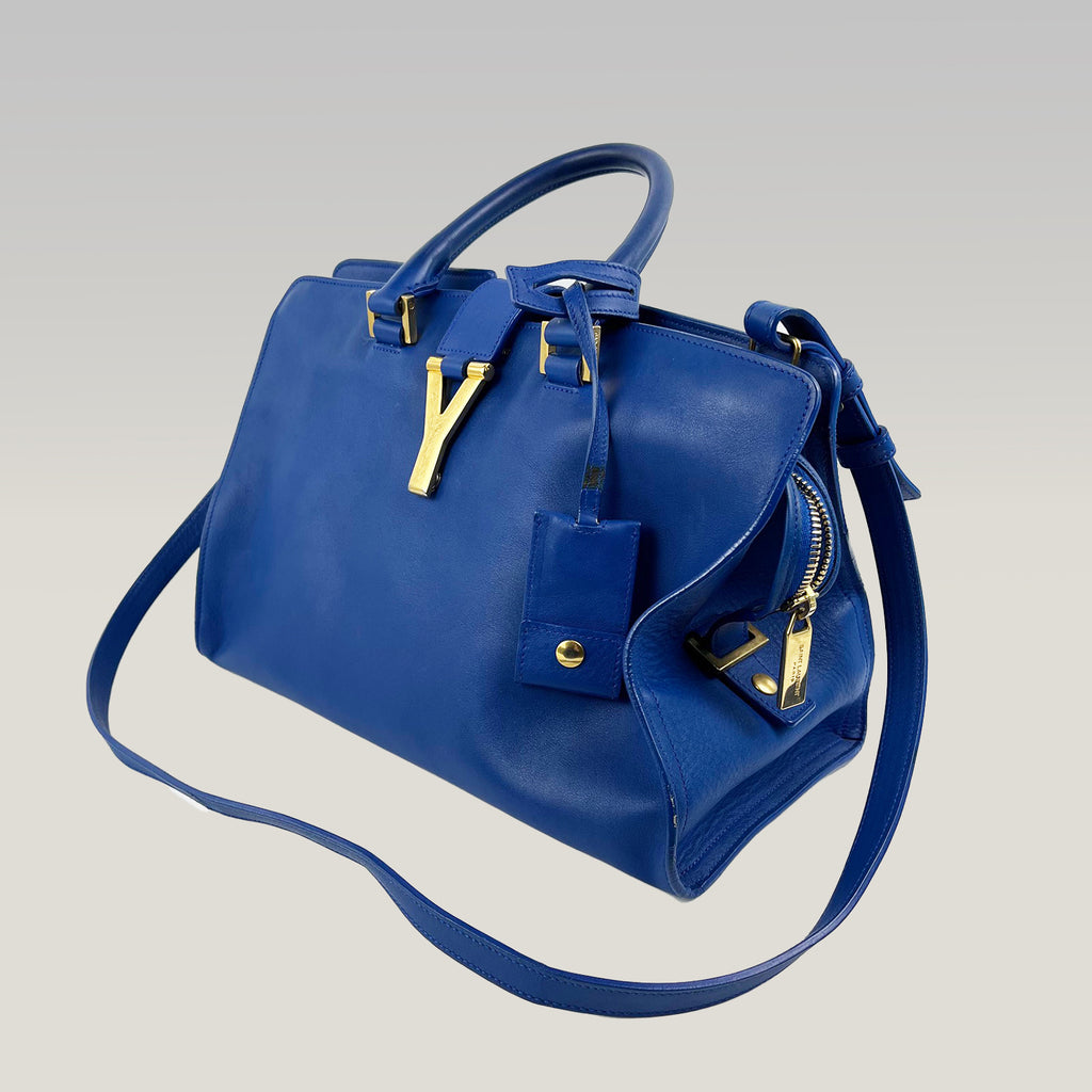 Saint Laurent Y Ligne Chyc Borsa a Mano in Pelle Blu con Tracolla