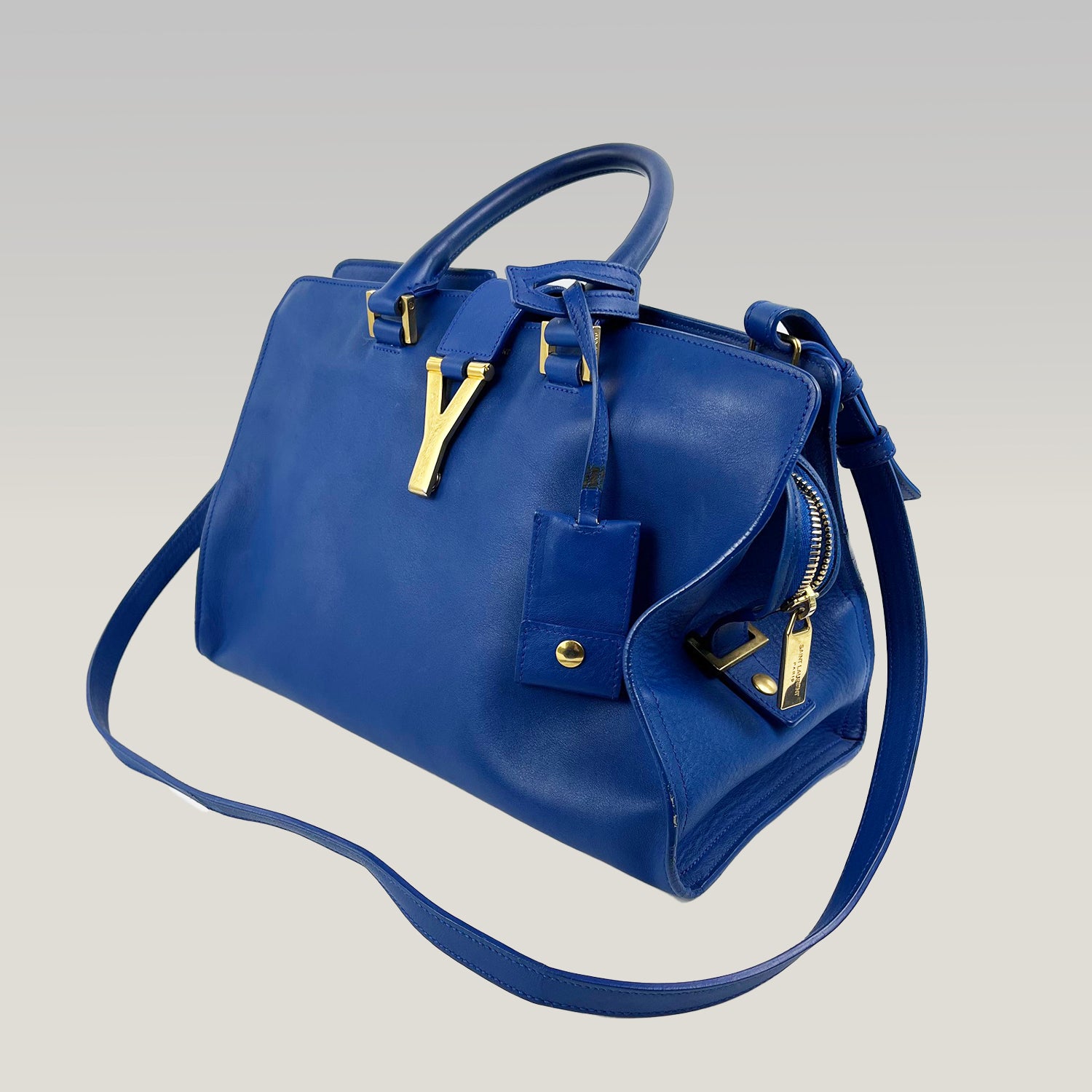 Saint Laurent Y Ligne Chyc Borsa a Mano in Pelle Blu con Tracolla
