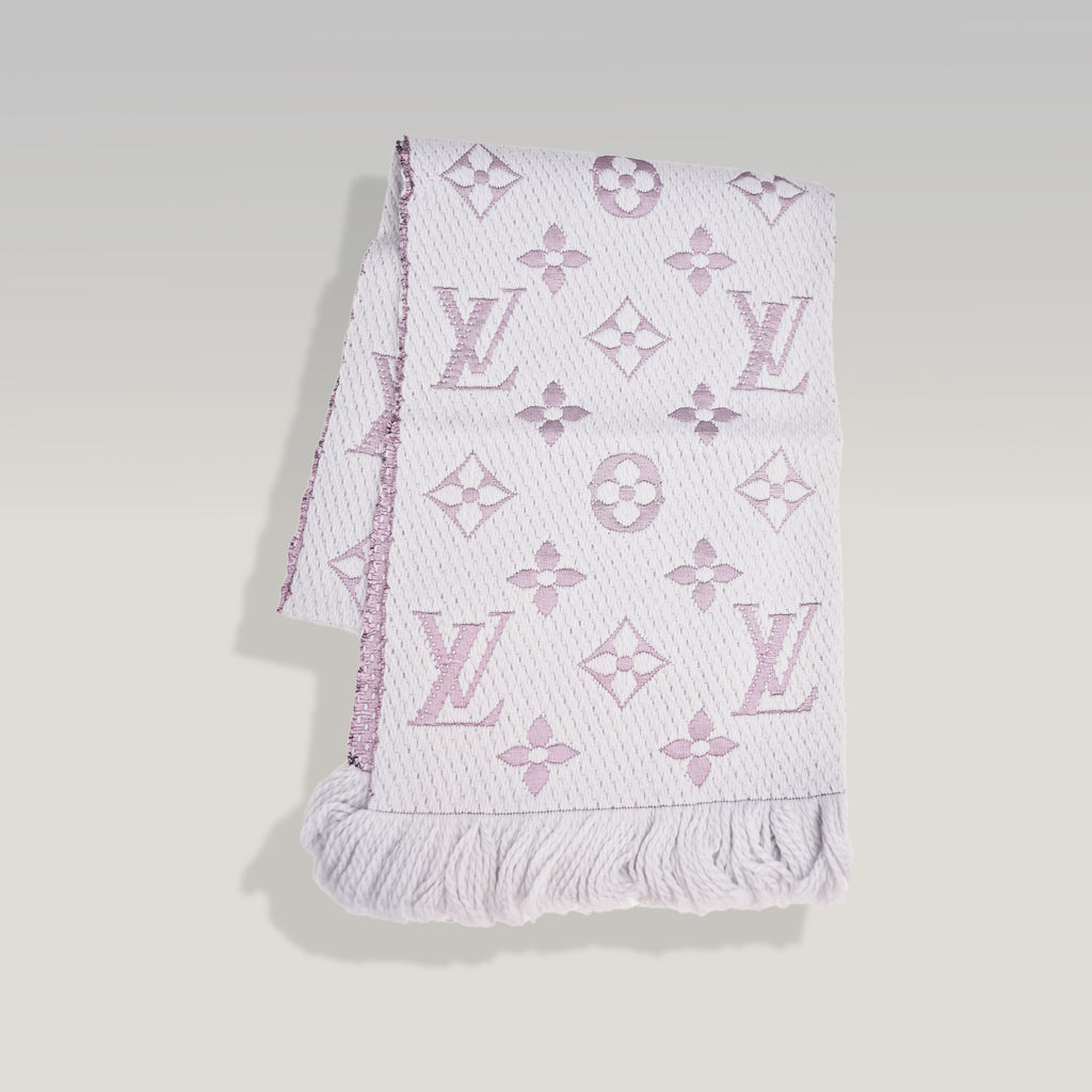 Sciarpa Louis Vuitton Logomania in Lana Beige e Rosa con Monogram