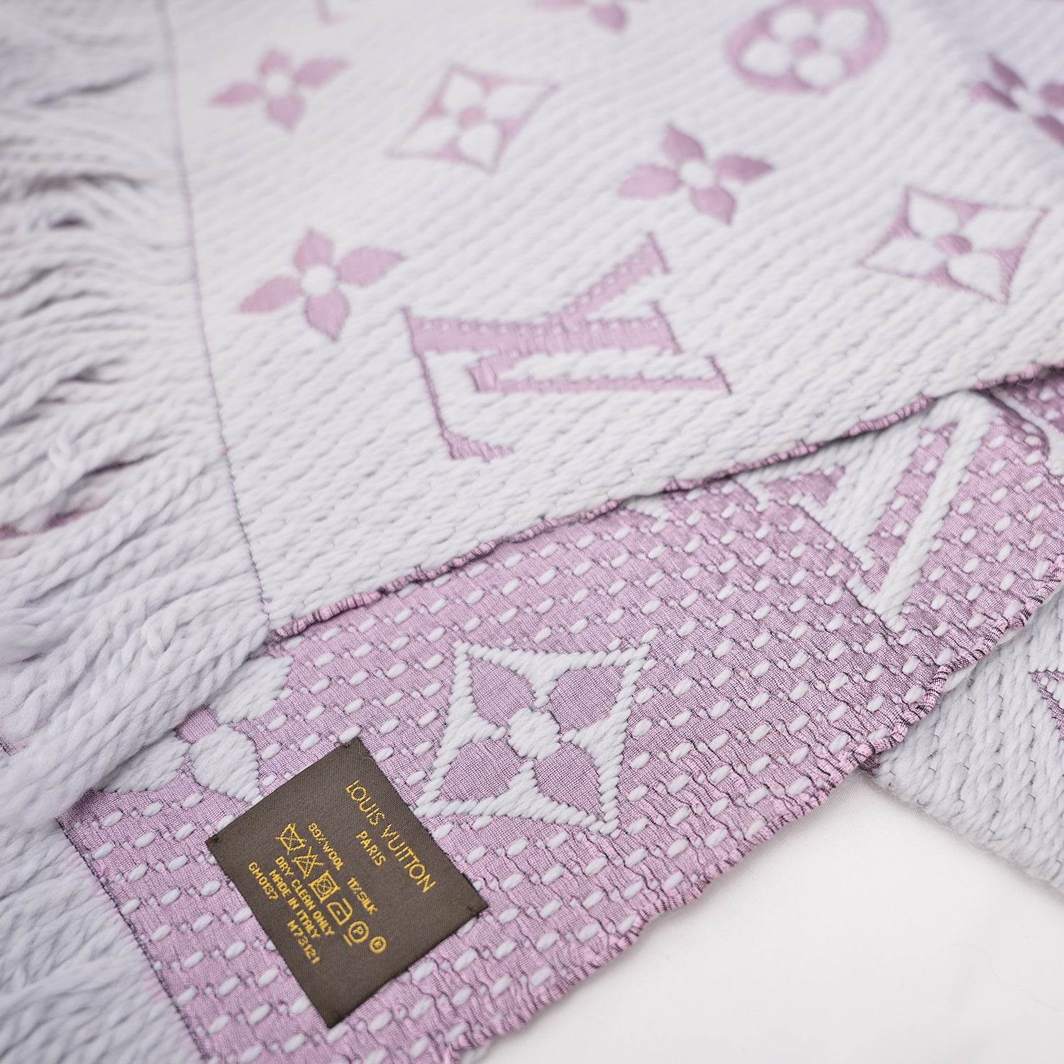 Sciarpa Louis Vuitton Logomania in Lana Beige e Rosa con Monogram
