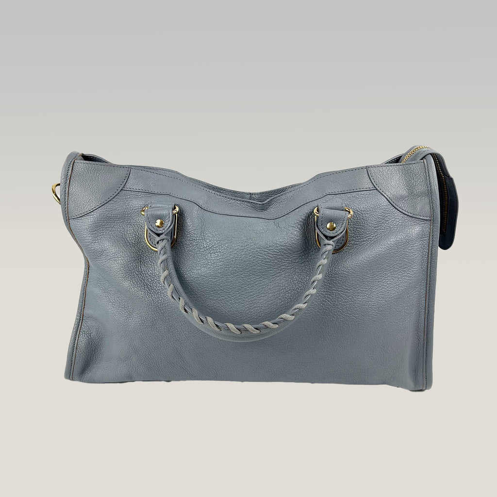 Balenciaga City Classic in Pelle Grigio Scuro Medium con Borchie e Tracolla