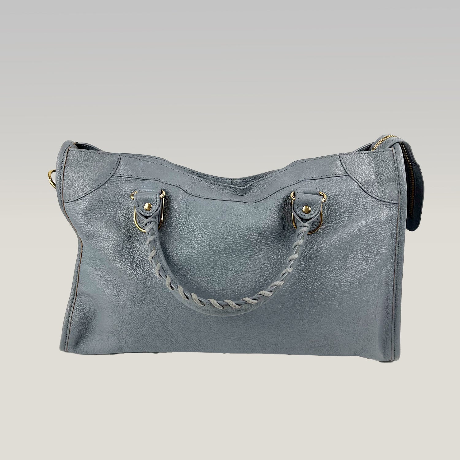 Balenciaga City Classic in Pelle Grigio Scuro Medium con Borchie e Tracolla