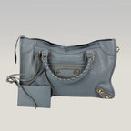Balenciaga City Classic in Pelle Grigio Scuro Medium con Borchie e Tracolla