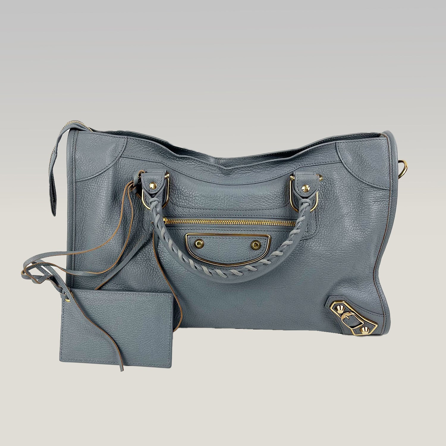 Balenciaga City Classic in Pelle Grigio Scuro Medium con Borchie e Tracolla