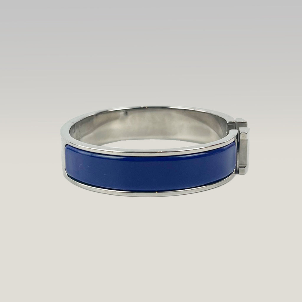 Hermès Bracciale Click Clac H PM in Smalto Blu e Metallo Argento