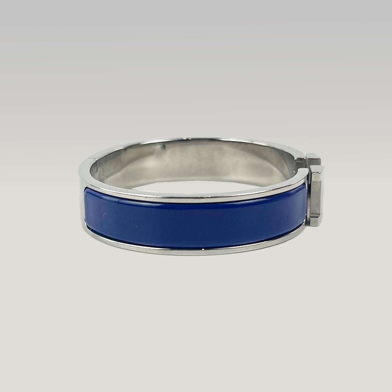 Hermès Bracciale Click Clac H PM in Smalto Blu e Metallo Argento