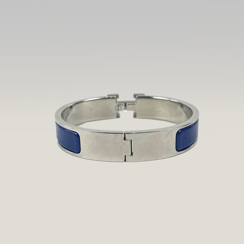 Hermès Bracciale Click Clac H PM in Smalto Blu e Metallo Argento