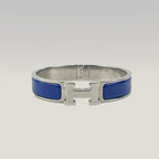 Hermès Bracciale Click Clac H PM in Smalto Blu e Metallo Argento