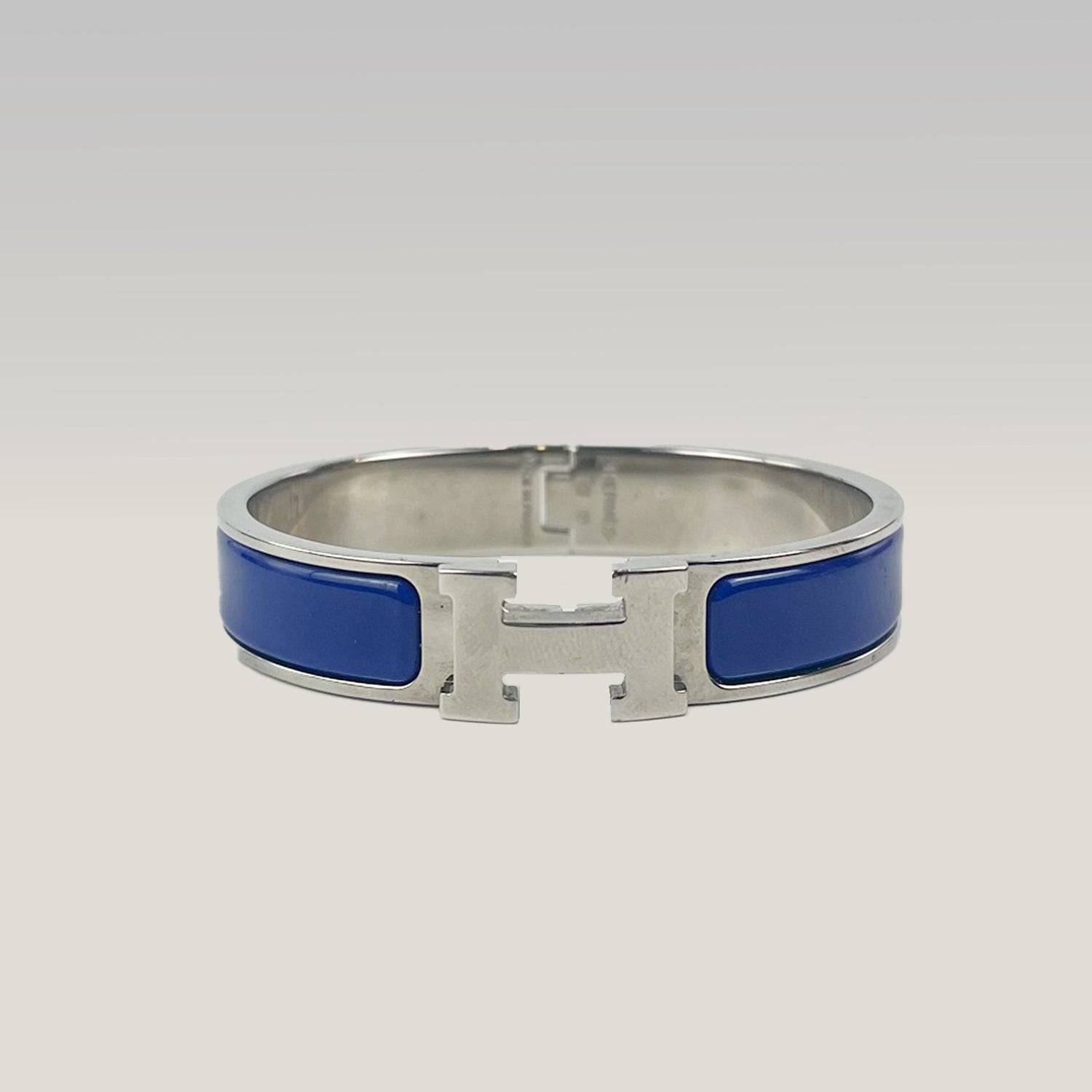 Hermès Bracciale Click Clac H PM in Smalto Blu e Metallo Argento