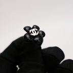 CHANEL Black Flower Heart Logo Stud Earrings