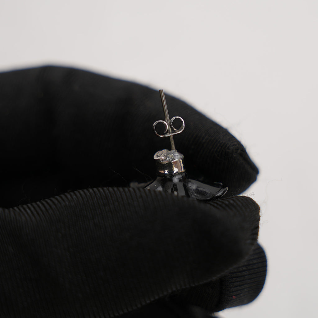 CHANEL Black Flower Heart Logo Stud Earrings