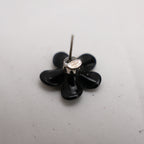 CHANEL Black Flower Heart Logo Stud Earrings