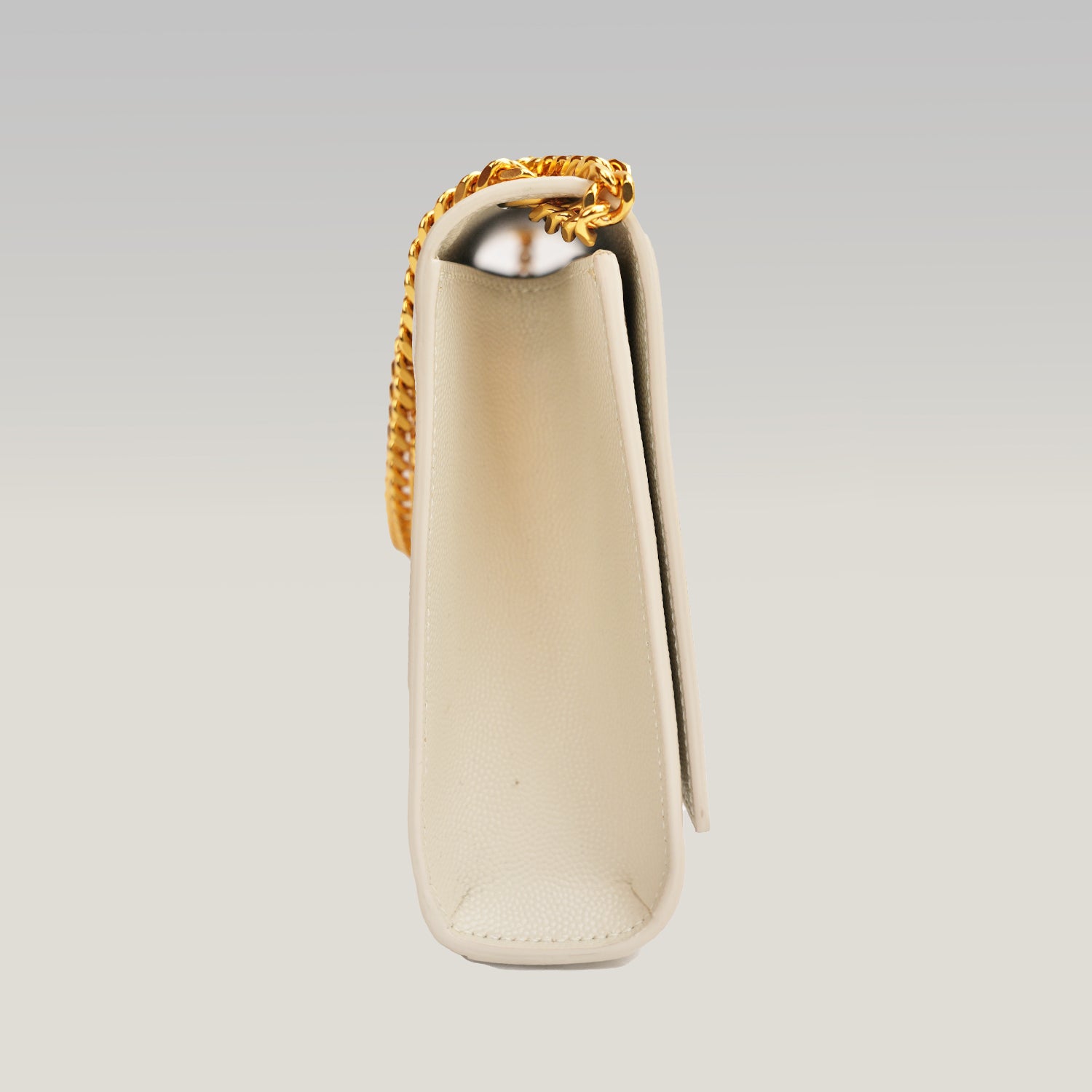 Saint Laurent Kate Medium Bianca in Pelle Grain de Poudre con Logo Oro