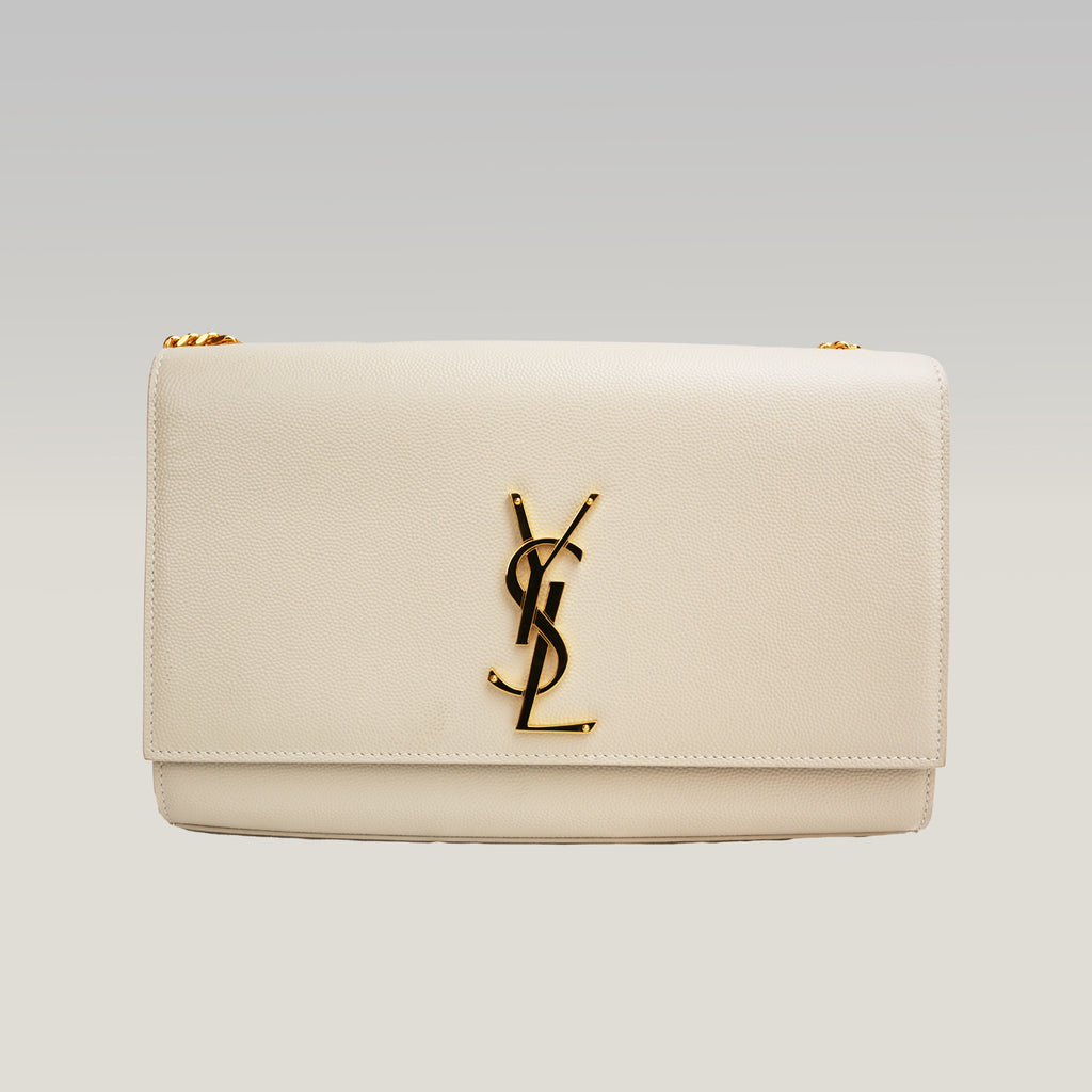 Saint Laurent Kate Medium White Grained Leather with Gold Logo