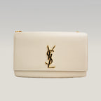 Saint Laurent Kate Medium White Grained Leather with Gold Logo